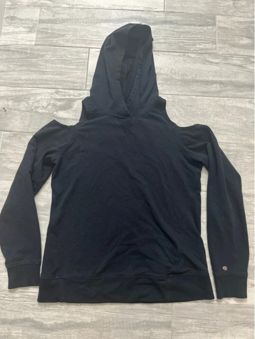 Calia Black Hooded Sweatshirt with Cutout Shoulder